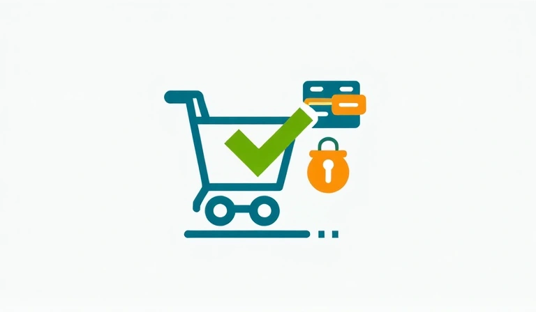 Confirmation of an online order with a stylized shopping cart and checkmark